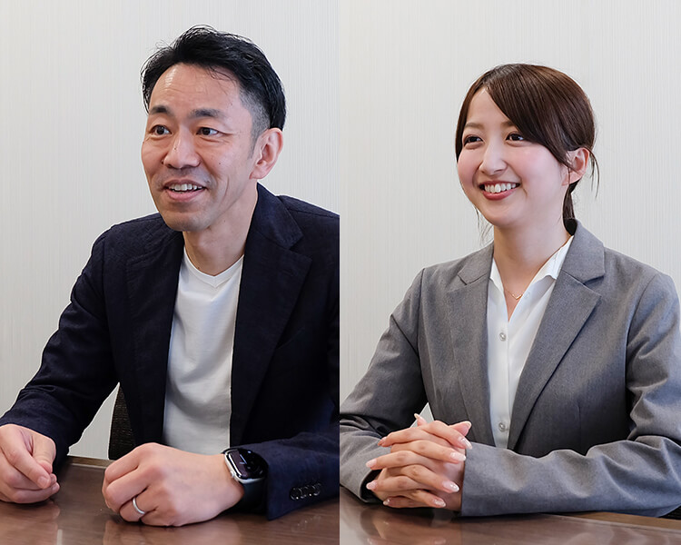 (左)あいちフィナンシャルグループ グループDX・業務改革統括部長 小野田 達也氏(右)事務統括部 事務効率企画グループ 奥村 真由氏